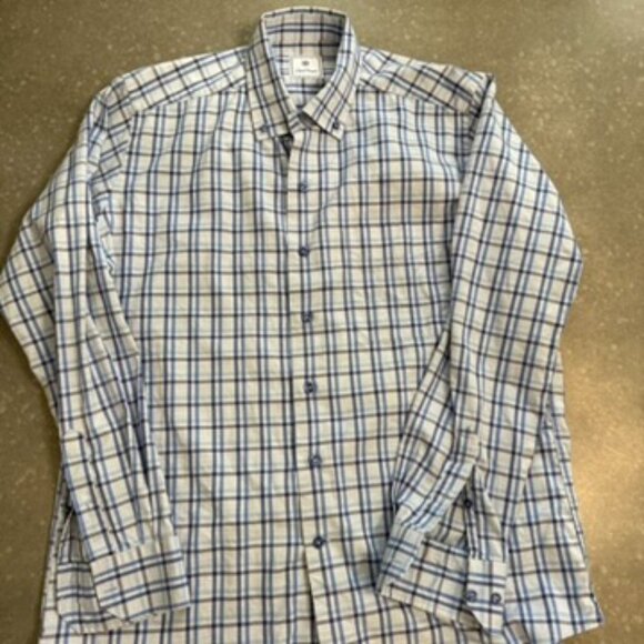 David Donahue Blue & White Plaid Long Sleeve Button-Up Shirt – Size Large - Picture 3 of 10